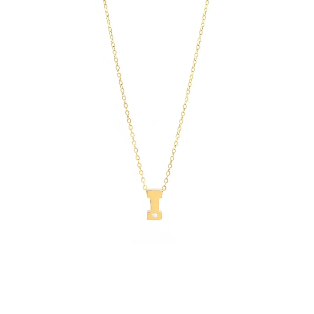 14K Gold Initial "I" Necklace (Diamond)