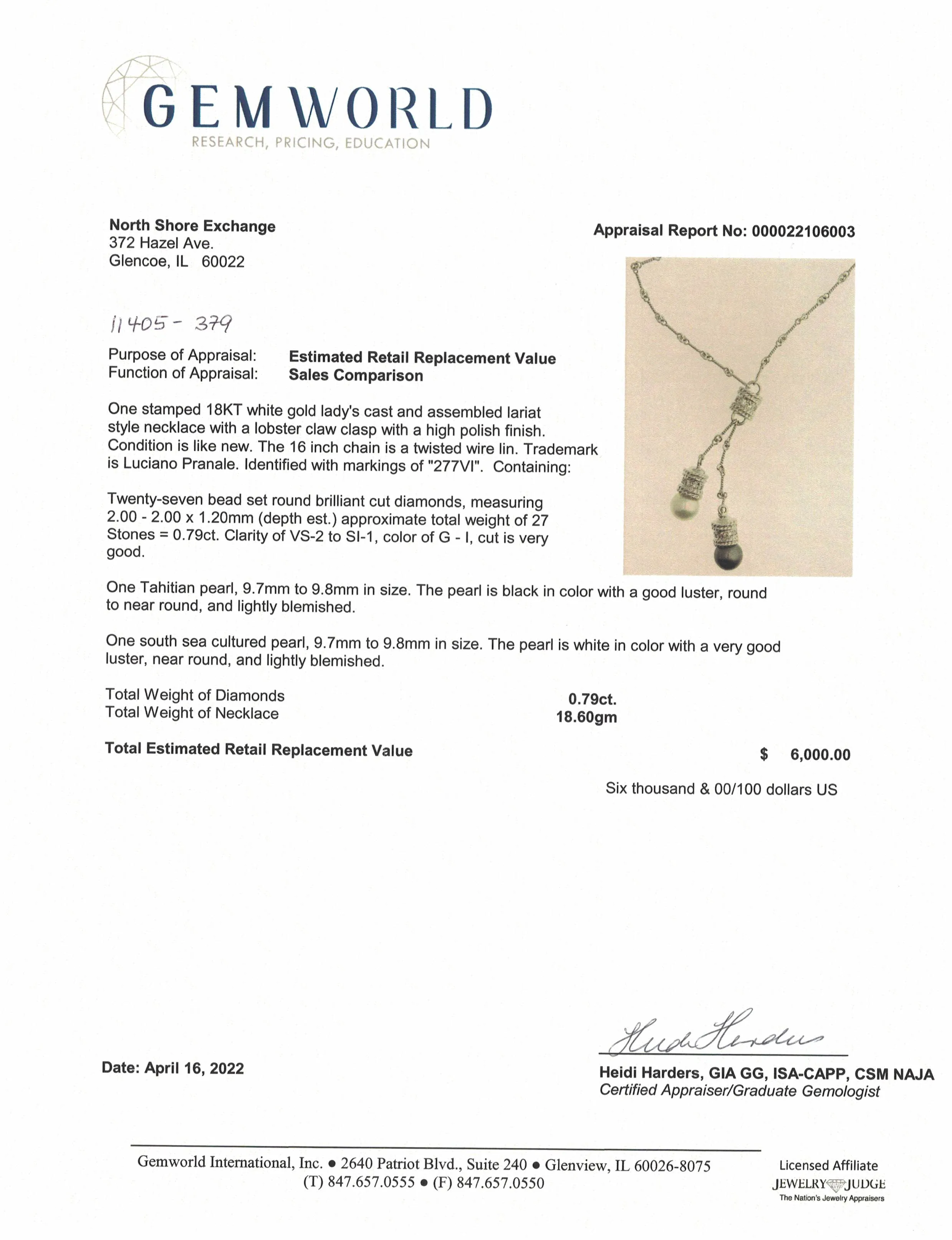 18K White Gold Lariat Necklace with Tahitian Pearl and Diamonds