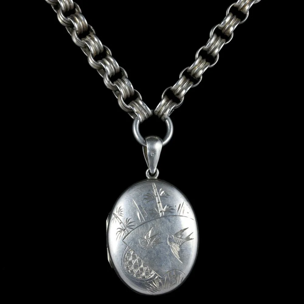 Antique Victorian Silver Locket And Collar Birmingham 1883