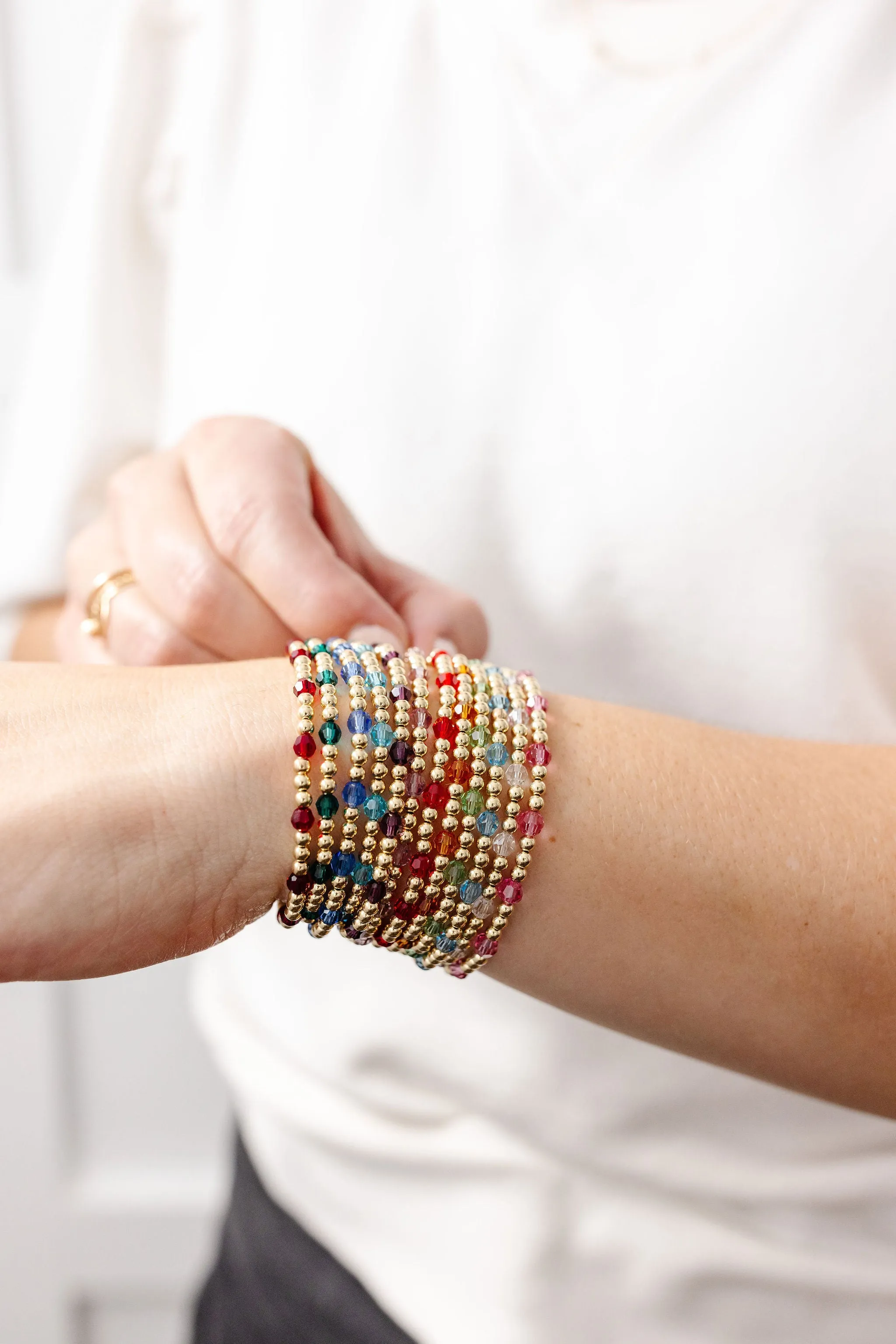 August Birthstone Dotted Mom   Mini Bracelet Set (4MM Beads)