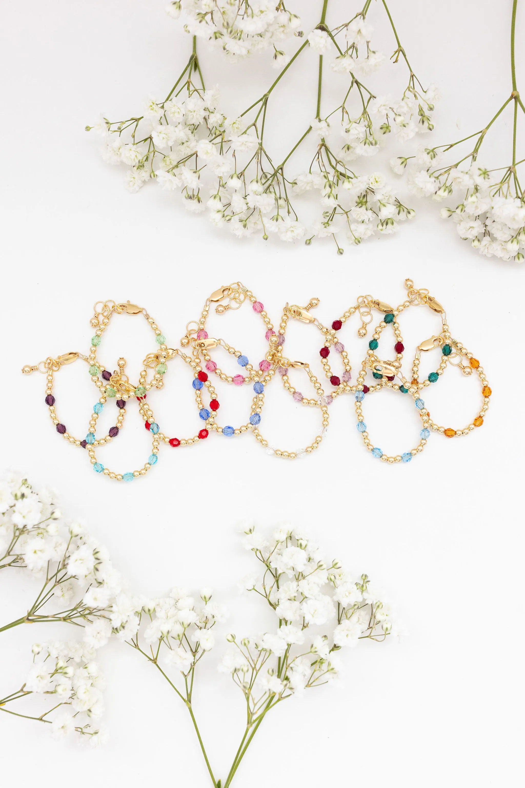 August Birthstone Dotted Mom   Mini Bracelet Set (4MM Beads)