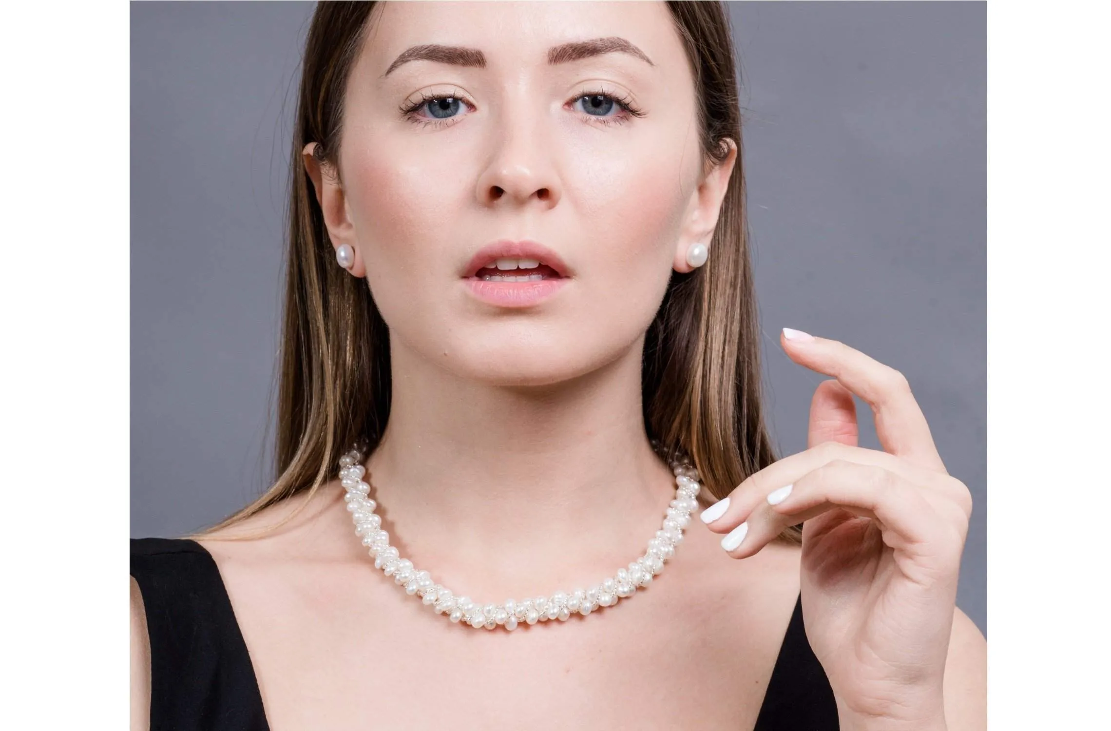 Braided White Multi Strand Freshwater Pearl Necklace 6mm