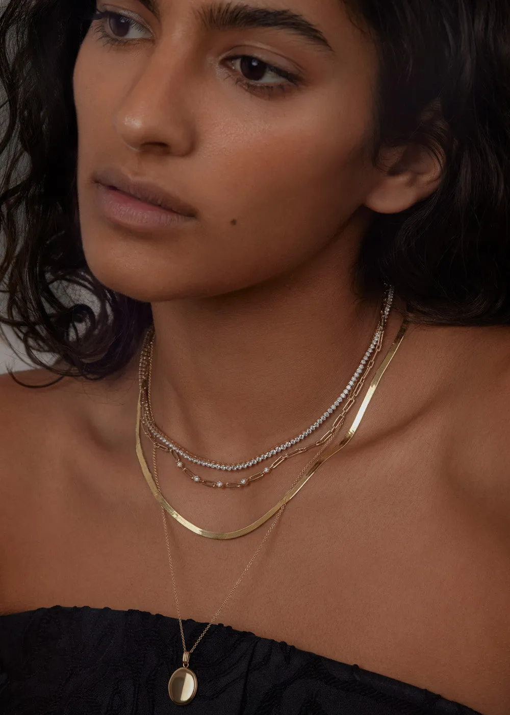 Carter Herringbone & Maison Oval Locket Necklace Stack