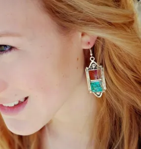 Coral and Turquoise Sherpa Earrings