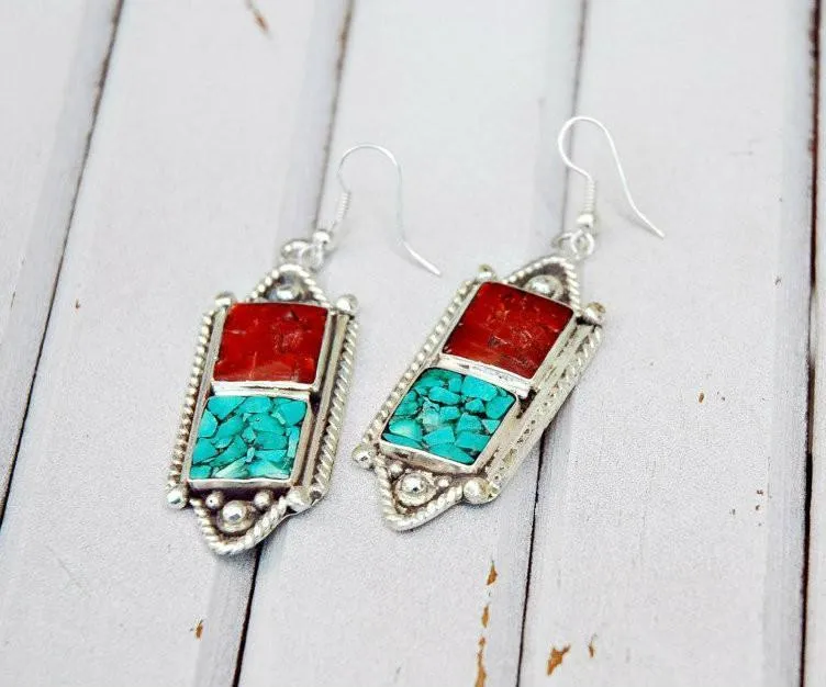 Coral and Turquoise Sherpa Earrings