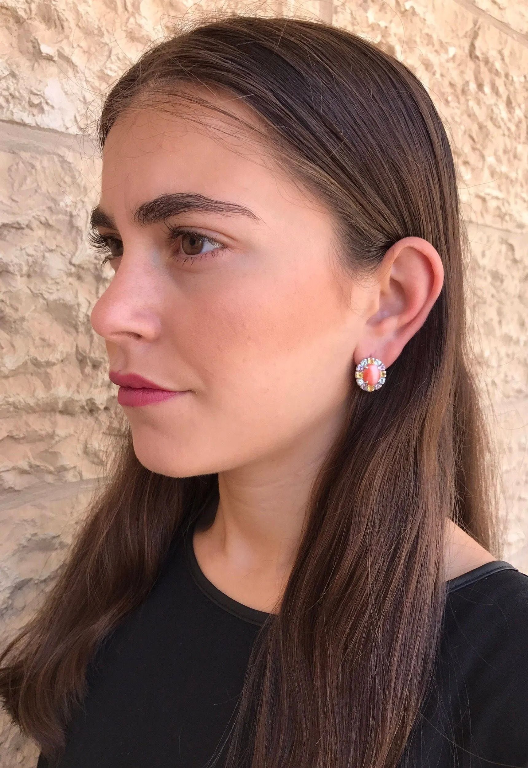 Coral Earrings - Pink Flower Earrings - Colorful Vintage Studs