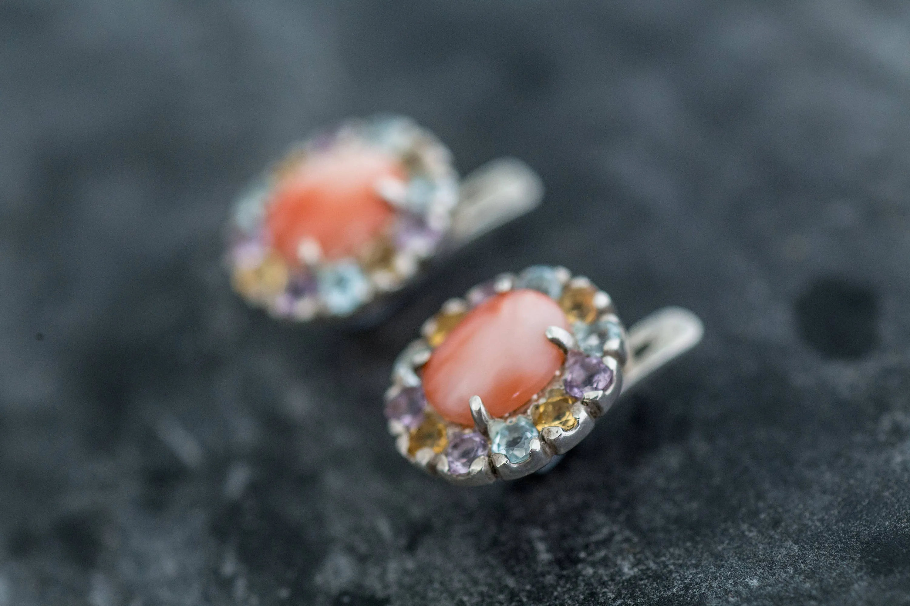 Coral Earrings - Pink Flower Earrings - Colorful Vintage Studs