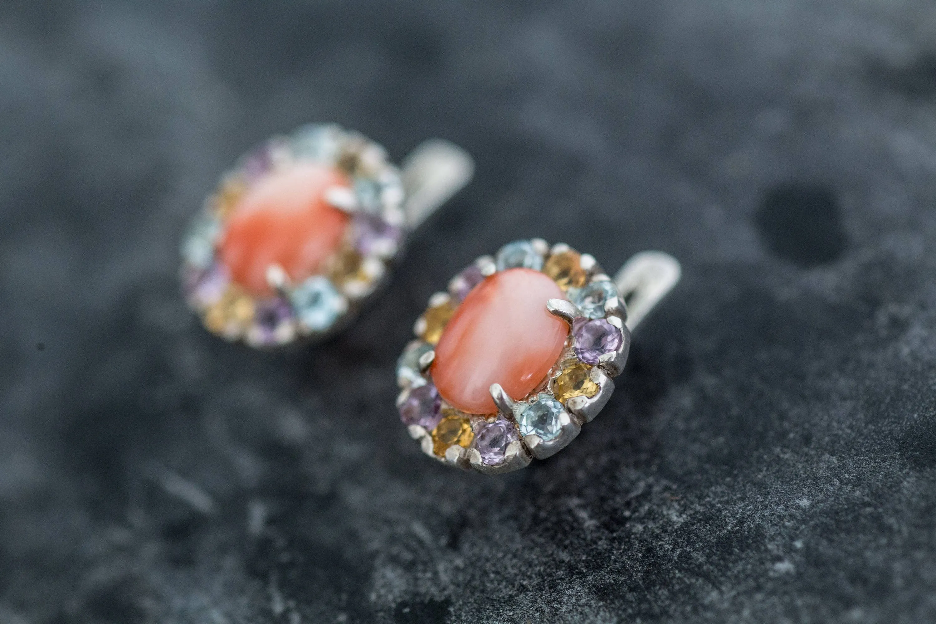 Coral Earrings - Pink Flower Earrings - Colorful Vintage Studs