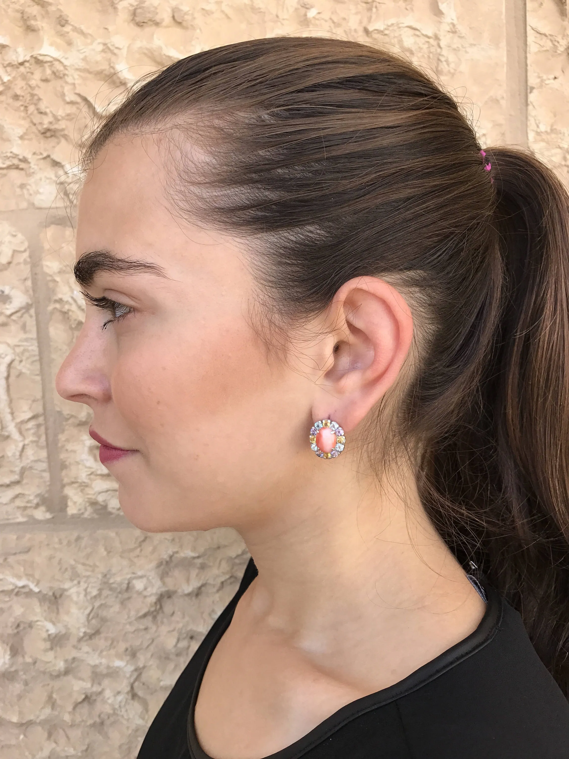 Coral Earrings - Pink Flower Earrings - Colorful Vintage Studs