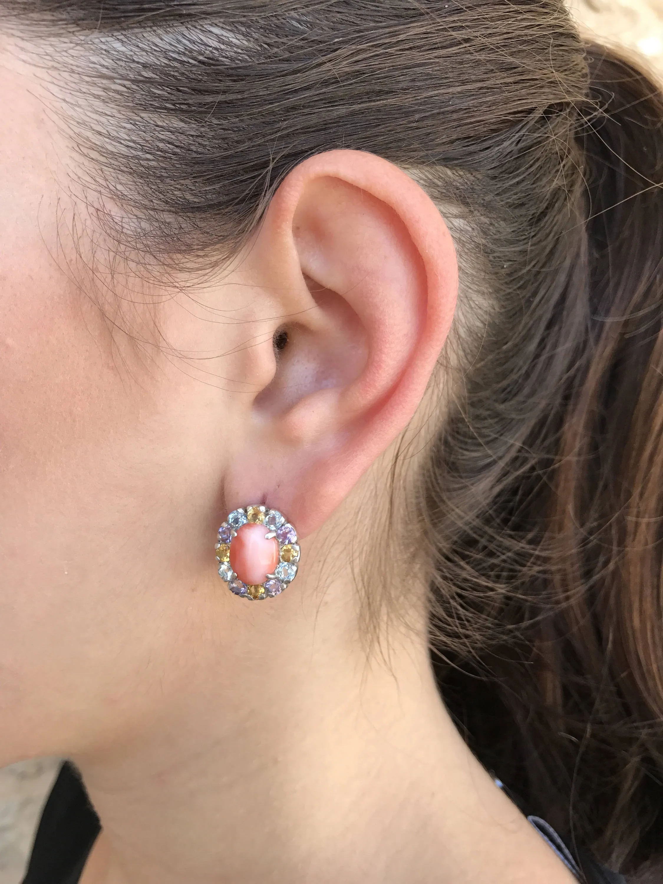 Coral Earrings - Pink Flower Earrings - Colorful Vintage Studs