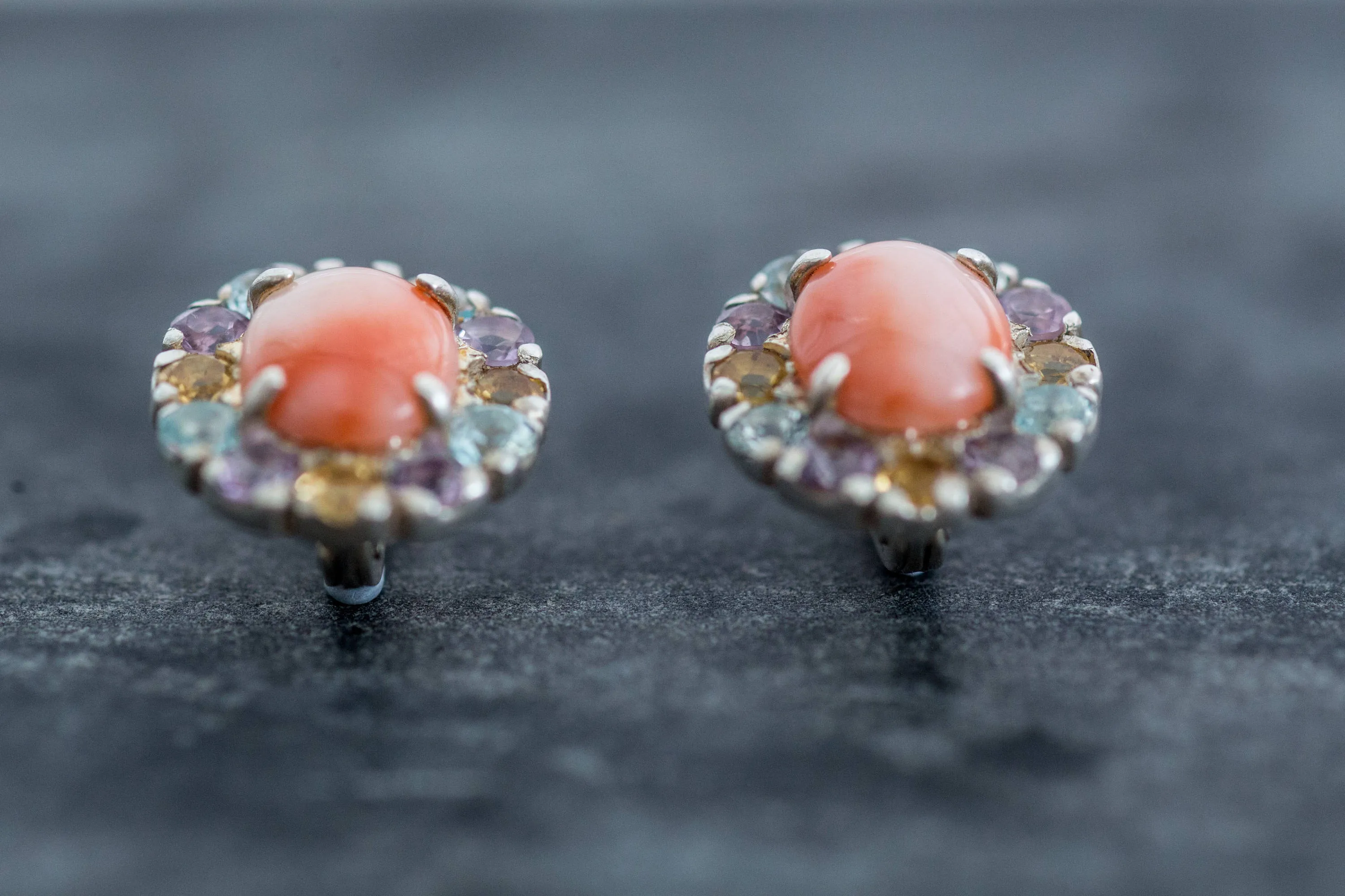 Coral Earrings - Pink Flower Earrings - Colorful Vintage Studs