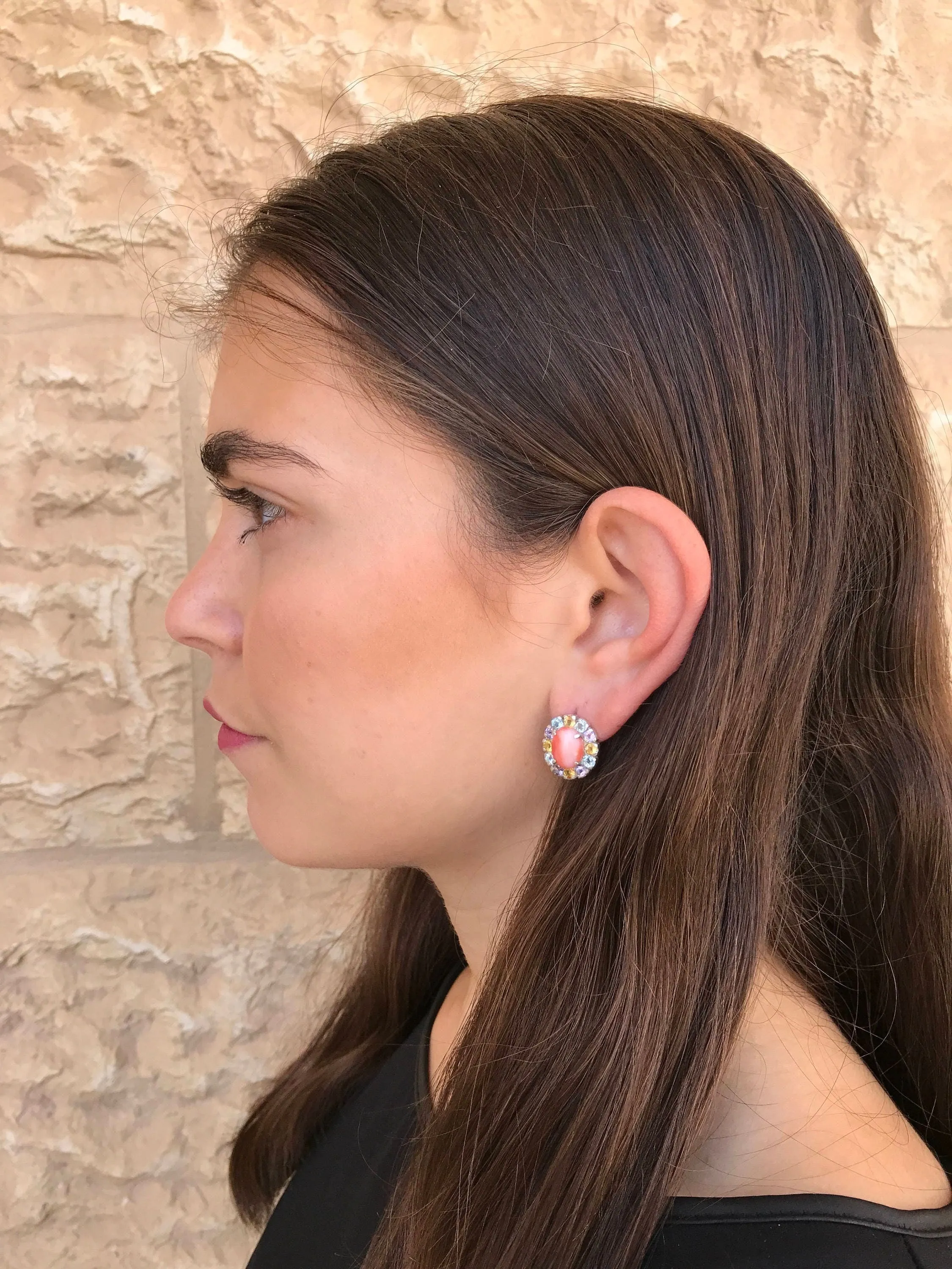 Coral Earrings - Pink Flower Earrings - Colorful Vintage Studs