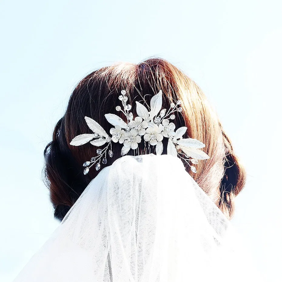 Crystal Flower Hair Comb Bridal Wedding Day Accessory