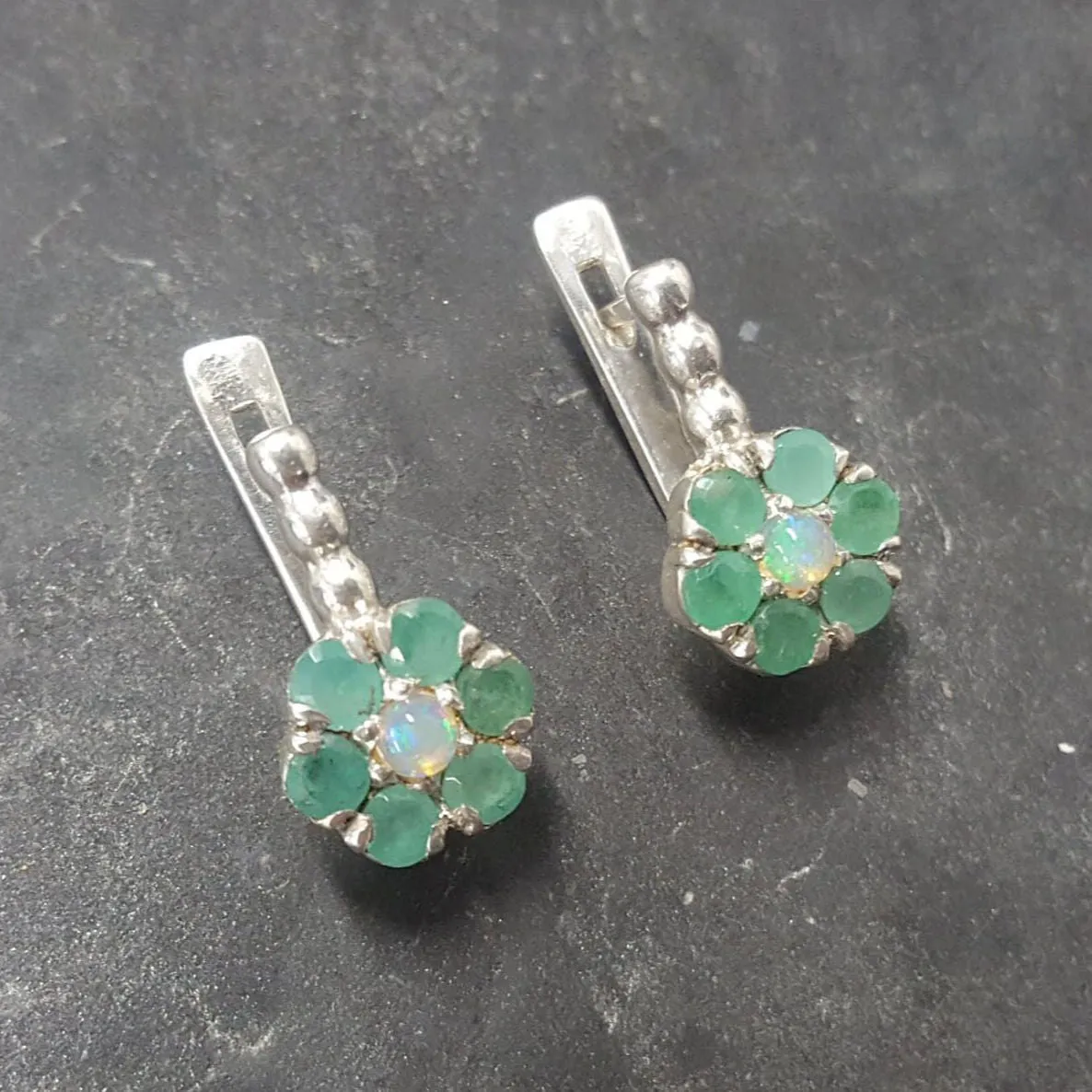 Flower Emerald Earrings - Green Drop Earrings - Vintage Floral Earrings