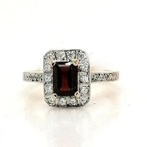 Garnet & CZ Halo Style Ring