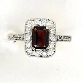 Garnet & CZ Halo Style Ring