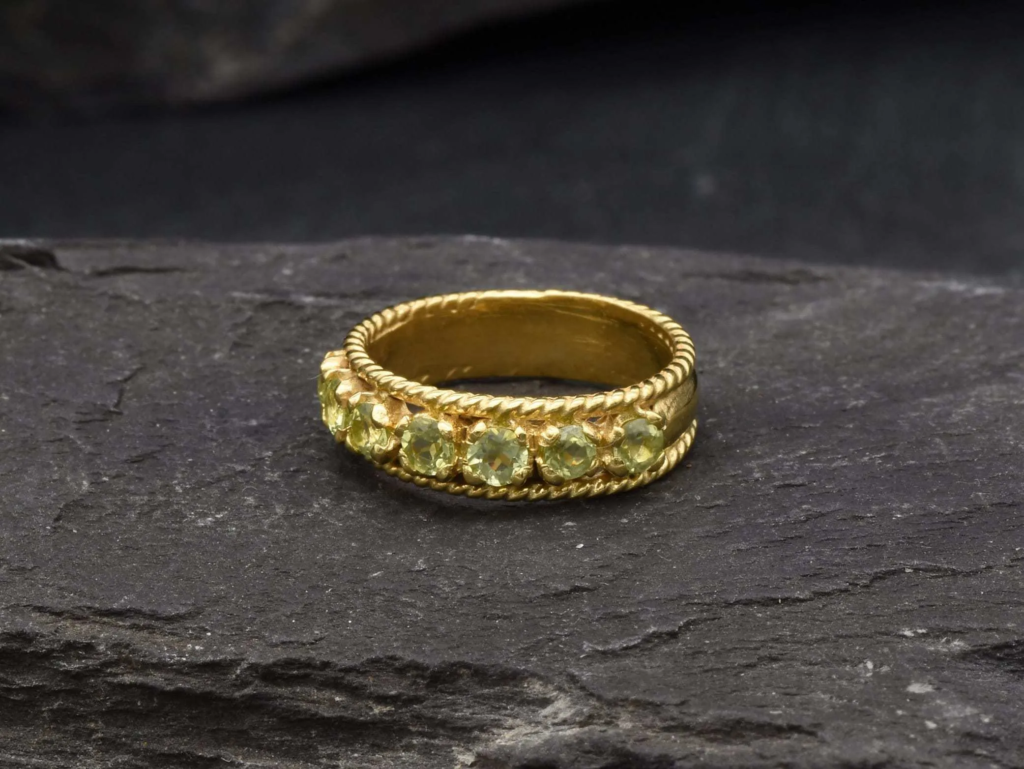 Gold Peridot Ring, Natural Peridot Ring, Half Eternity Gold Band
