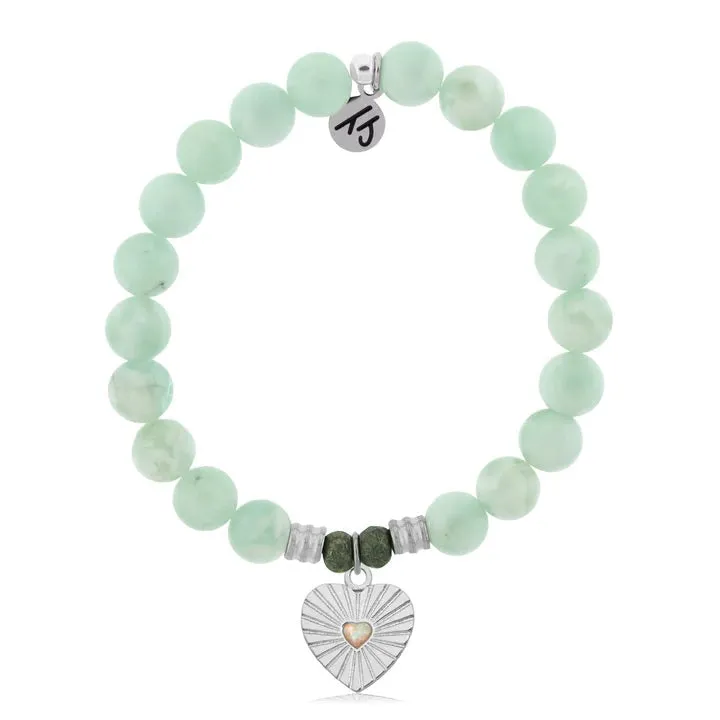 Green Angelite Stone Bracelet with Heart Opal Sterling Silver Charm