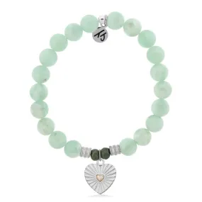 Green Angelite Stone Bracelet with Heart Opal Sterling Silver Charm
