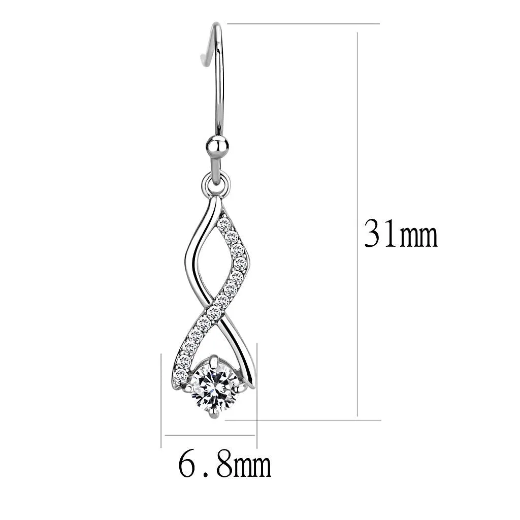 High polished (no plating) Stainless Steel Earrings with AAA Grade CZ in Clear for Women Clear Stone Color Style DA181