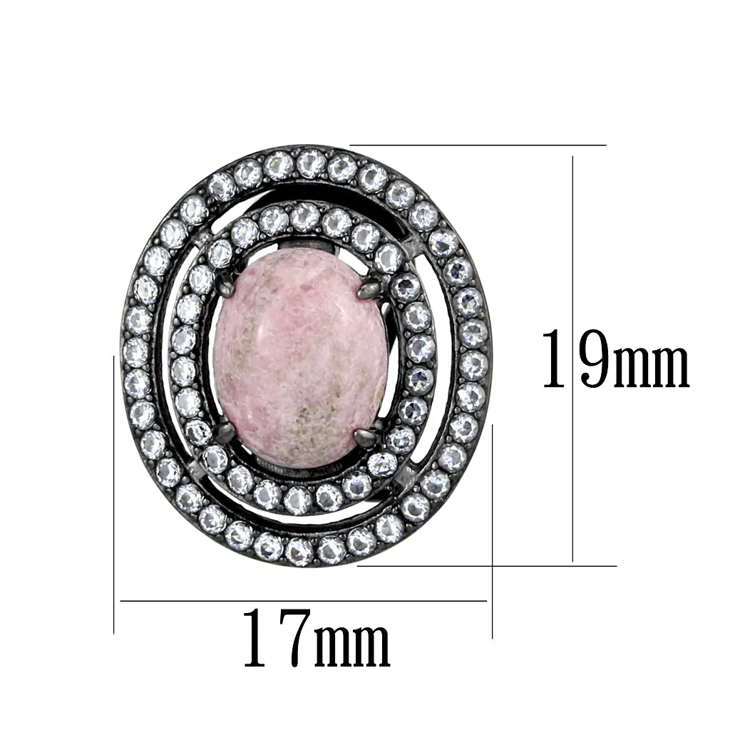 IP Light Black (IP Gun) Stainless Steel Earrings with Semi-Precious Coral in Light Rose for Women Light Rose Stone Color Style TK2822