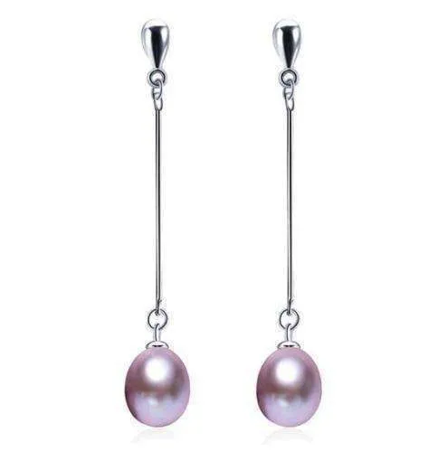 Lavender Freshwater Pearl Sterling Silver Bar Drop Earrings