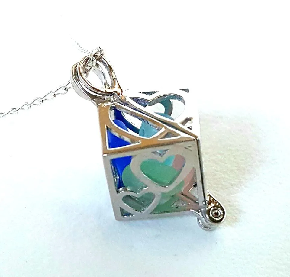 Love Locket Necklace Genuine Sea Glass Jewelry In Sterling Silver