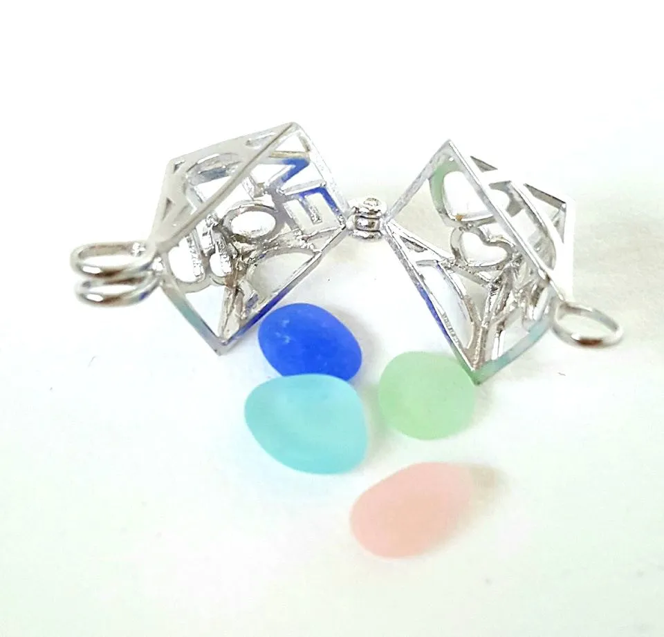 Love Locket Necklace Genuine Sea Glass Jewelry In Sterling Silver