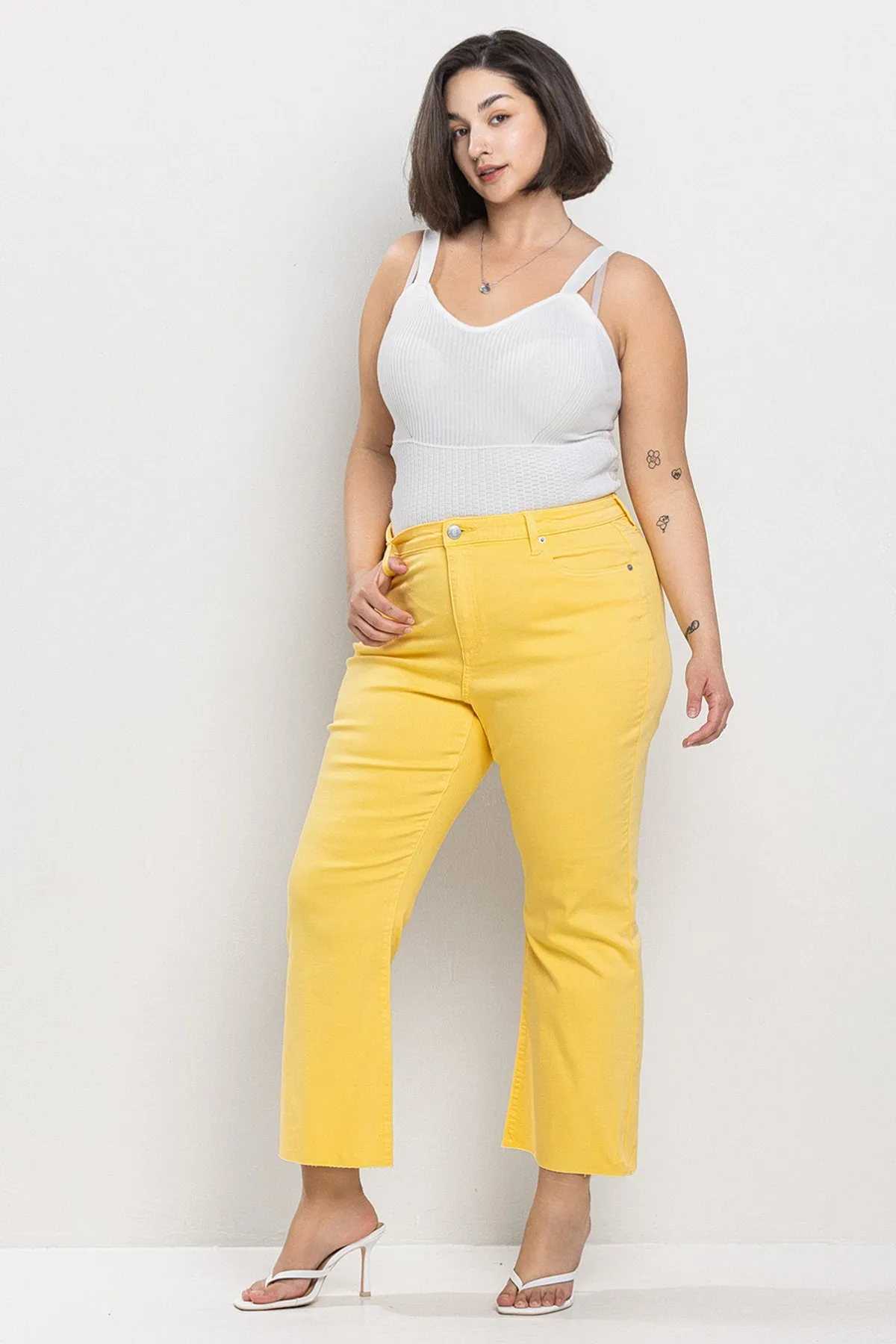 MID RISE PLUS KICK FLARE JEANS IN HONEY COMB / SP-P12419HC-PL