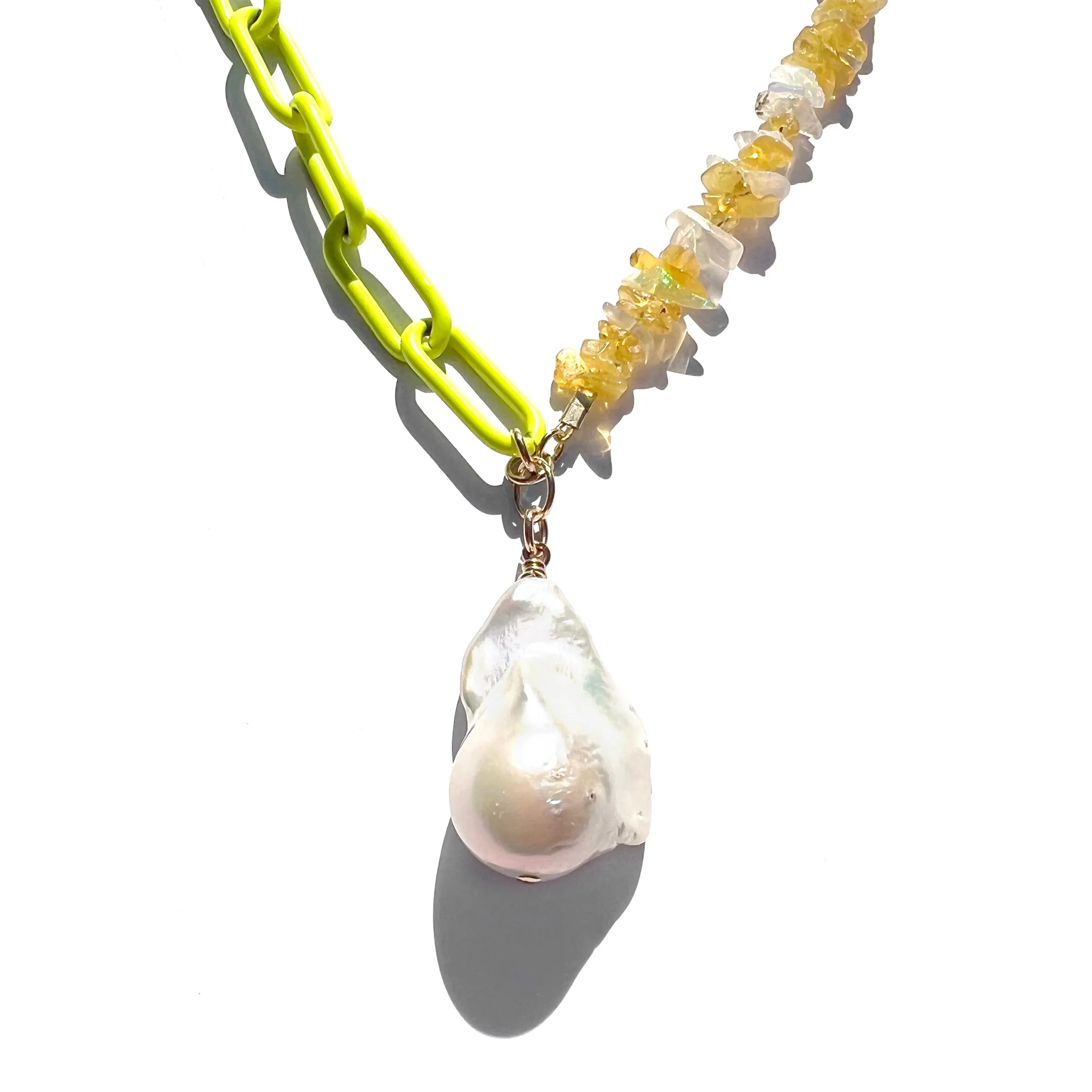MPR x THE IMAGINARIUM: Opal and Pearl Neon Yellow Chain Necklace