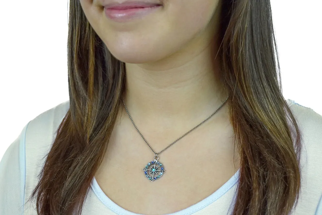 Multi Blues Compass Pendant Necklace