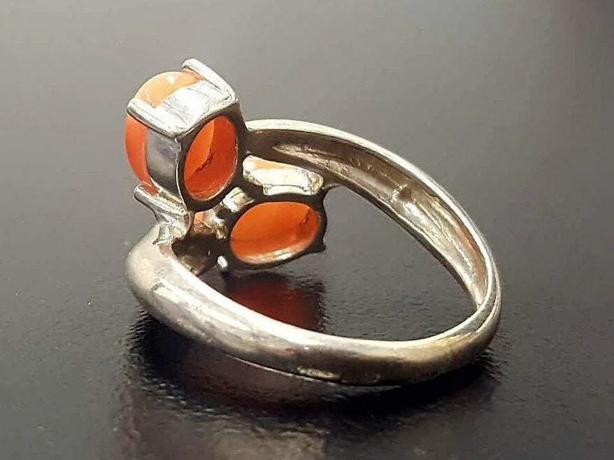 Natural Coral Ring - Two Stone Peach Ring - Unique Vintage Ring
