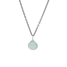 Necklace - Aqua Chalcedony Gemstone Oxidized Sterling by Foamy Wader