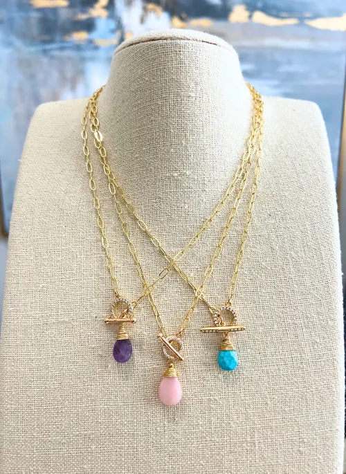 Olivia Pink Opal Necklace with CZ's