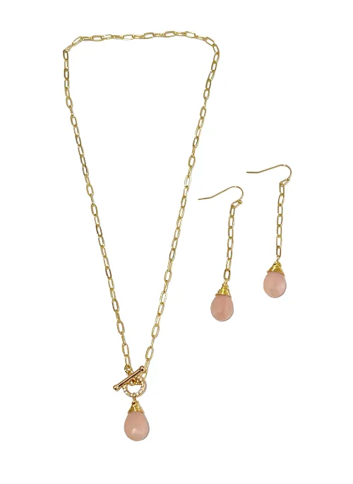 Olivia Pink Opal Necklace with CZ's
