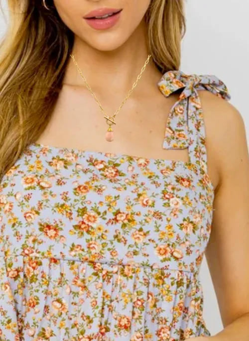 Olivia Pink Opal Necklace with CZ's