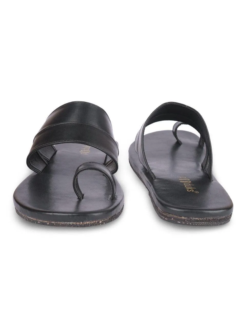 Paaduks Uri Toe-Ring Vegan Leather Slides for Men (Black)