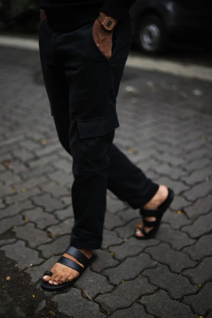Paaduks Uri Toe-Ring Vegan Leather Slides for Men (Black)