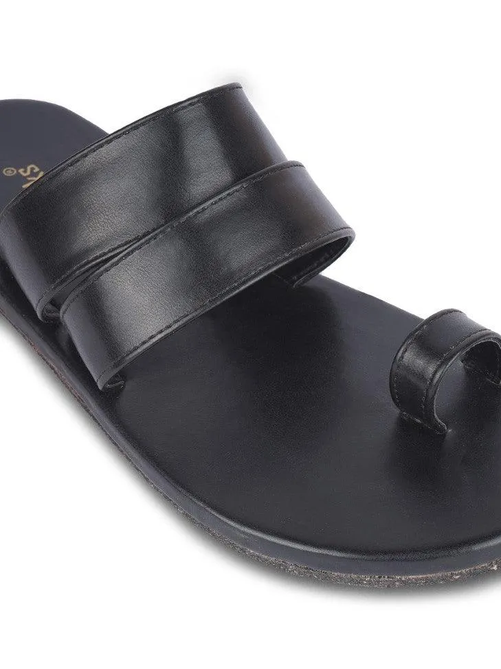 Paaduks Uri Toe-Ring Vegan Leather Slides for Men (Black)