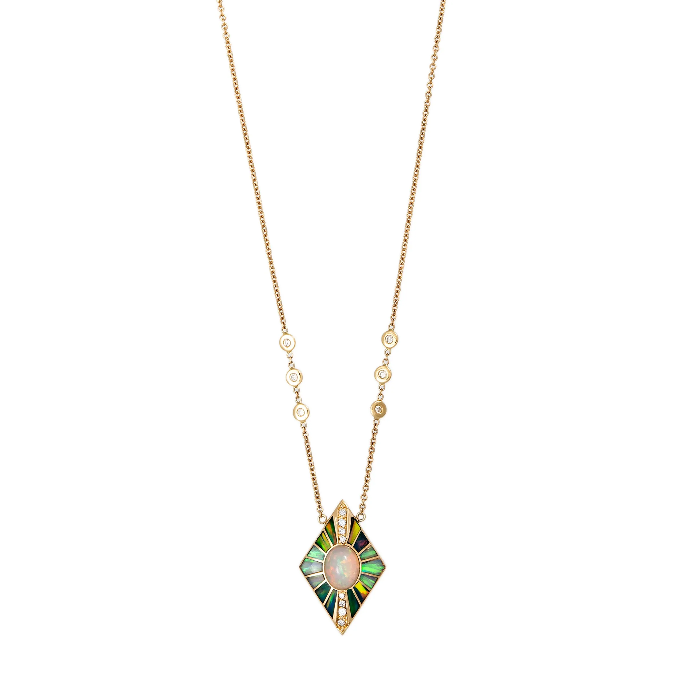 PAVE OPAL   GREEN AND WHITE OPAL INLAY KITE NECKLACE