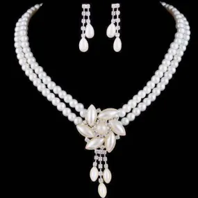 Pearl Blossom Medallion Choker Necklace and Earrings Set
