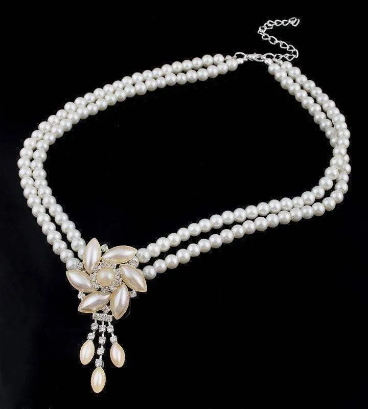 Pearl Blossom Medallion Choker Necklace and Earrings Set