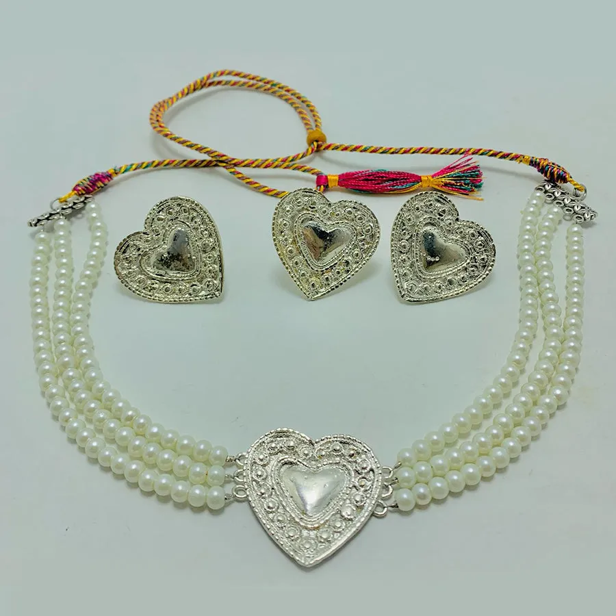 Pearls Beaded Chain Necklace With Earrings