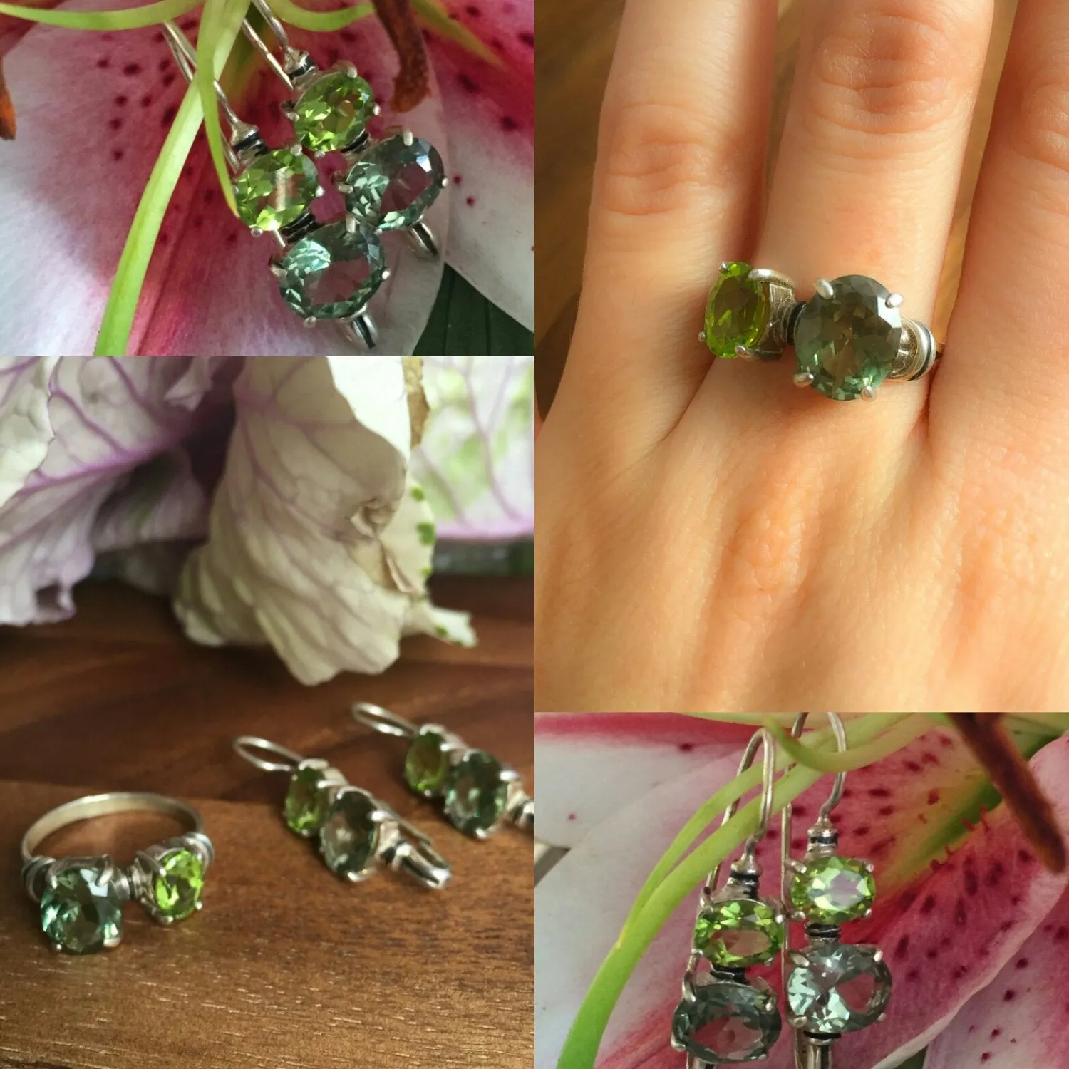 Peridot Earrings - Green Diamond Earrings - Vintage Drop Earrings