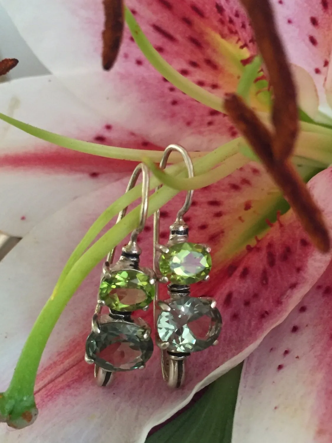 Peridot Earrings - Green Diamond Earrings - Vintage Drop Earrings