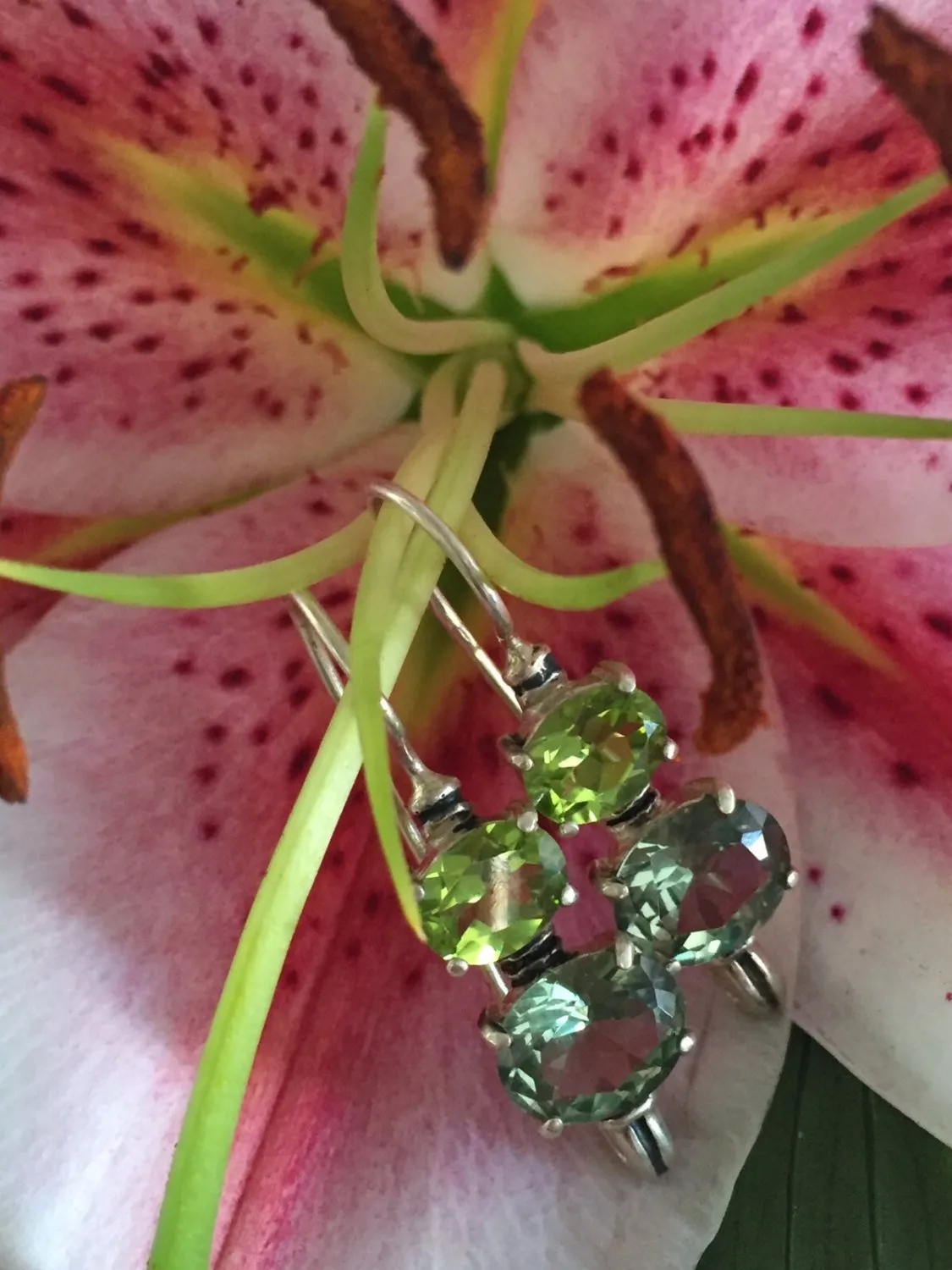 Peridot Earrings - Green Diamond Earrings - Vintage Drop Earrings