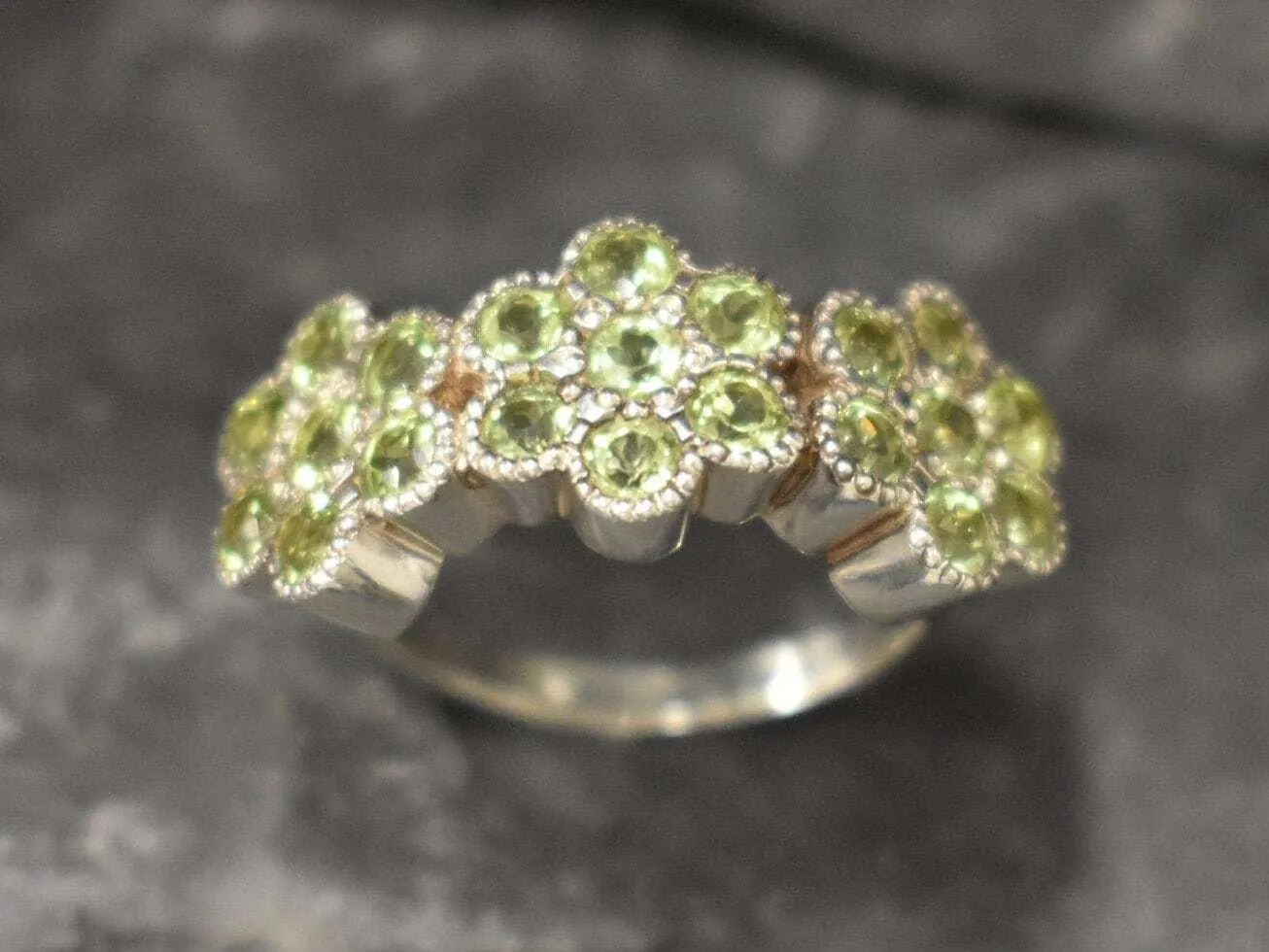 Peridot Ring - Green Flower Ring - Eternity Cluster Ring