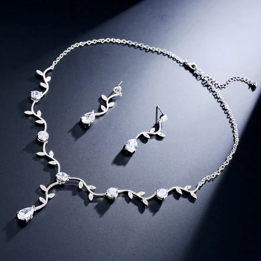 "Selycia" - CZ Vine Bridal Jewelry Set - Available in Silver, Rose Gold and Yellow Gold