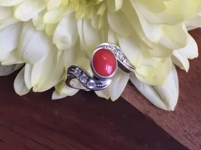 Red Coral Ring - Coral Vintage Ring - Oval Coral Ring