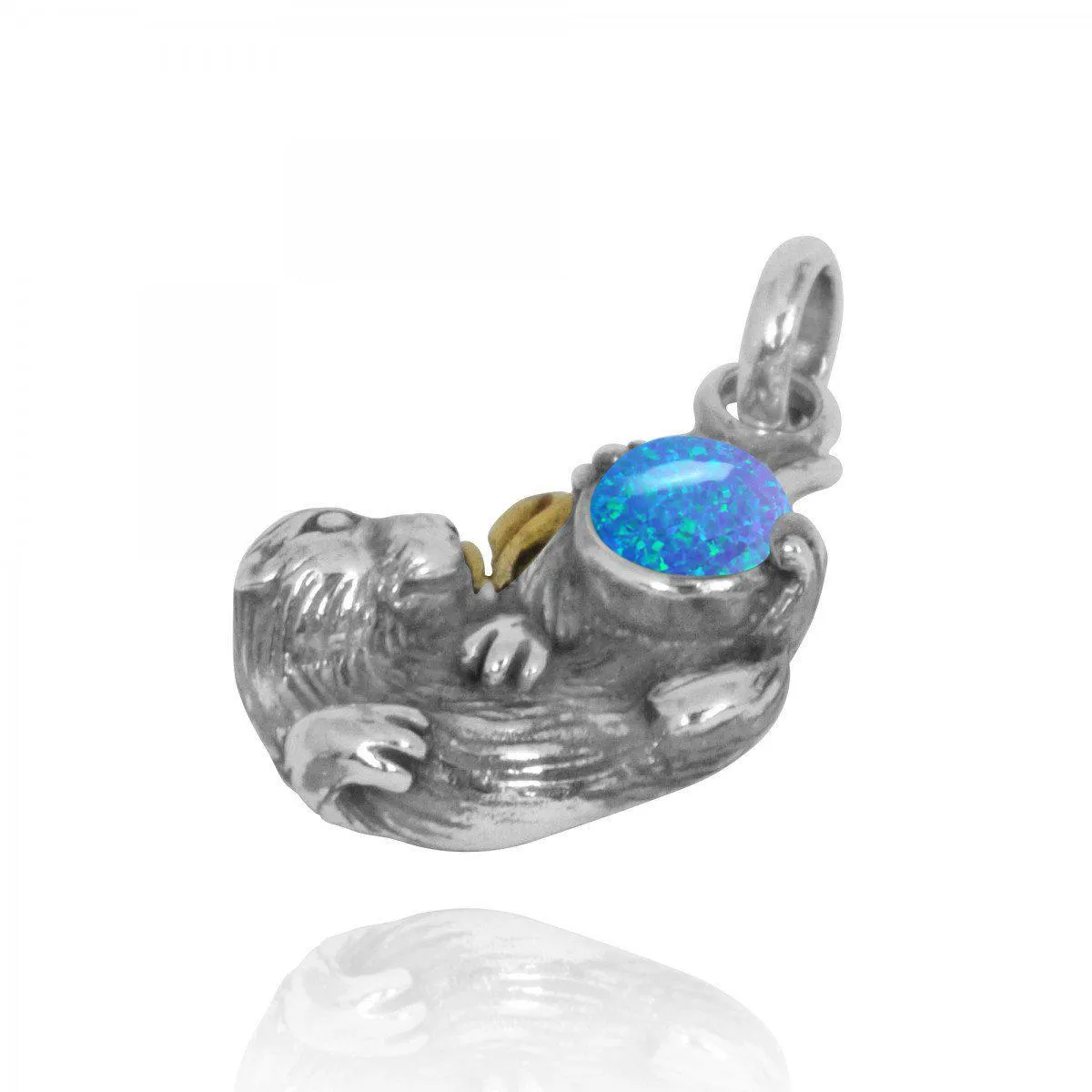 Sea Otter Pendant Necklace with Gold and Blue Opal